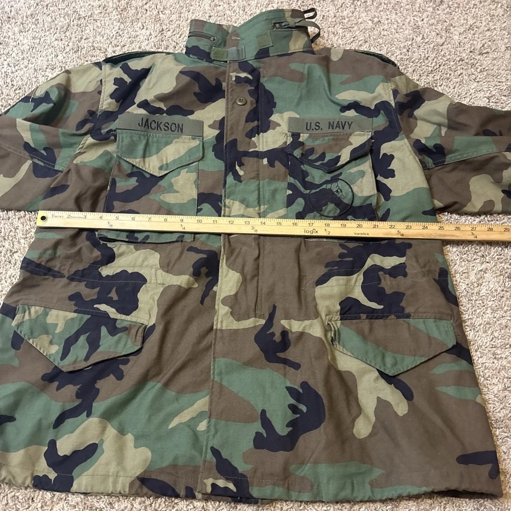 Vintage US Navy M65 Field Jacket Mens XL Woodland Camo Cold Weather 1999 Seabees